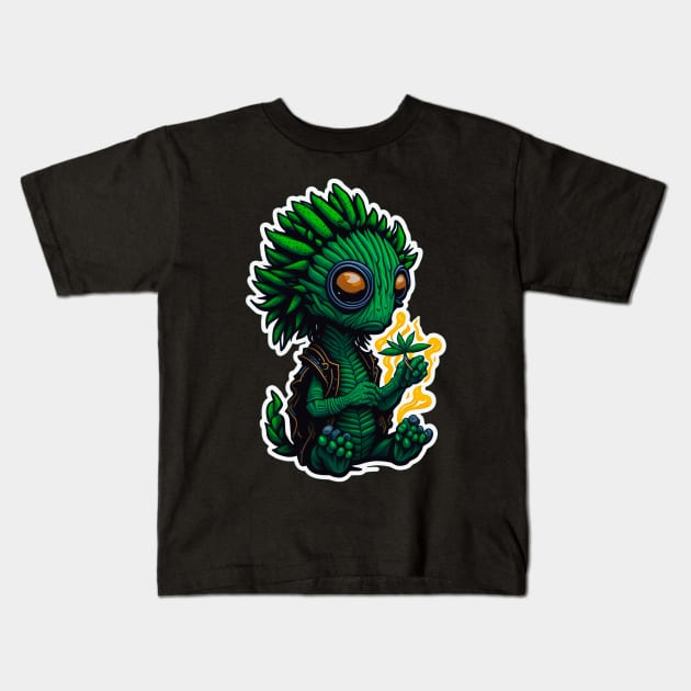 Rastafari weed alien Kids T-Shirt by Hater Panda